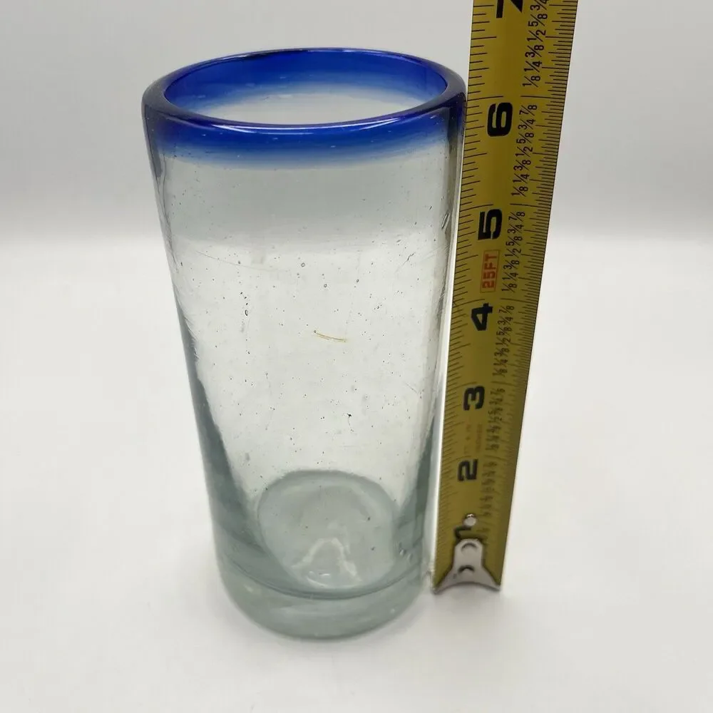 Hand Blown Cobalt Blue Rim Mexican Bubble Glass